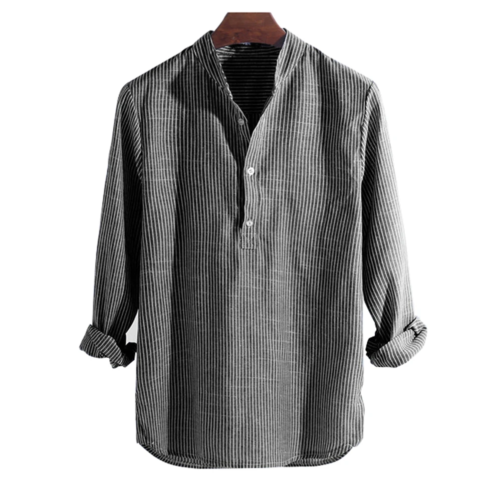

Stowaulb Spring Autumn Striped Slim Fit Stand Collar Shirt Male Clothes 2021 New Cotton Long Sleeve Mens Shirts Plus Size