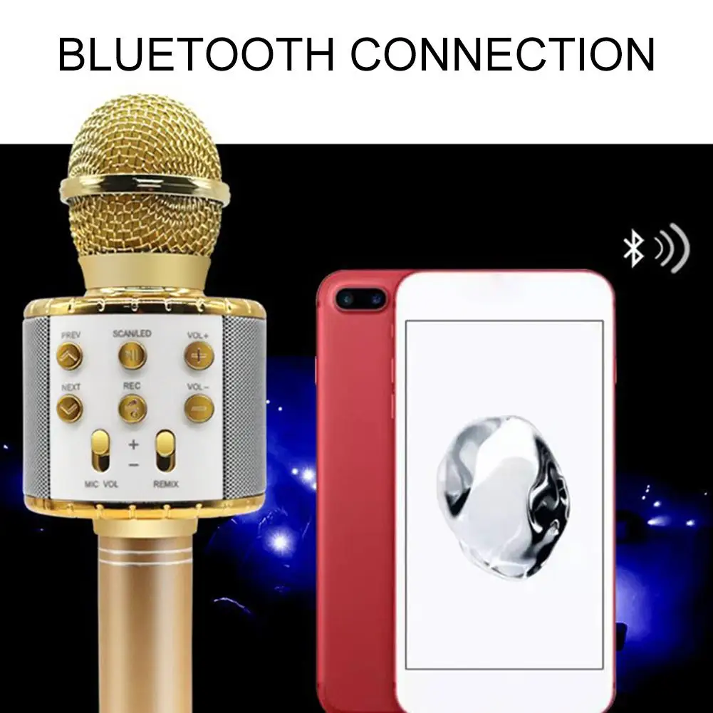 Караоке Bluetooth микрофон WS 858L поддержка записи песен портативный беспроводной 3