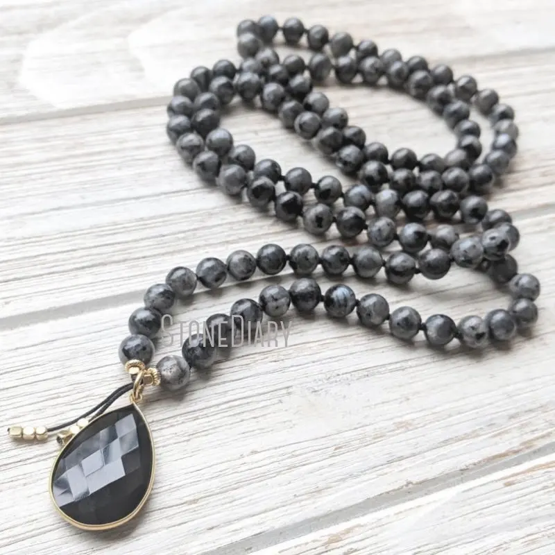 

Ожерелье MN31552 из черного Лабрадорита, черного агата, мала, 108 бусин, Круглый Розарий, медитация, ожерелье, ювелирные изделия