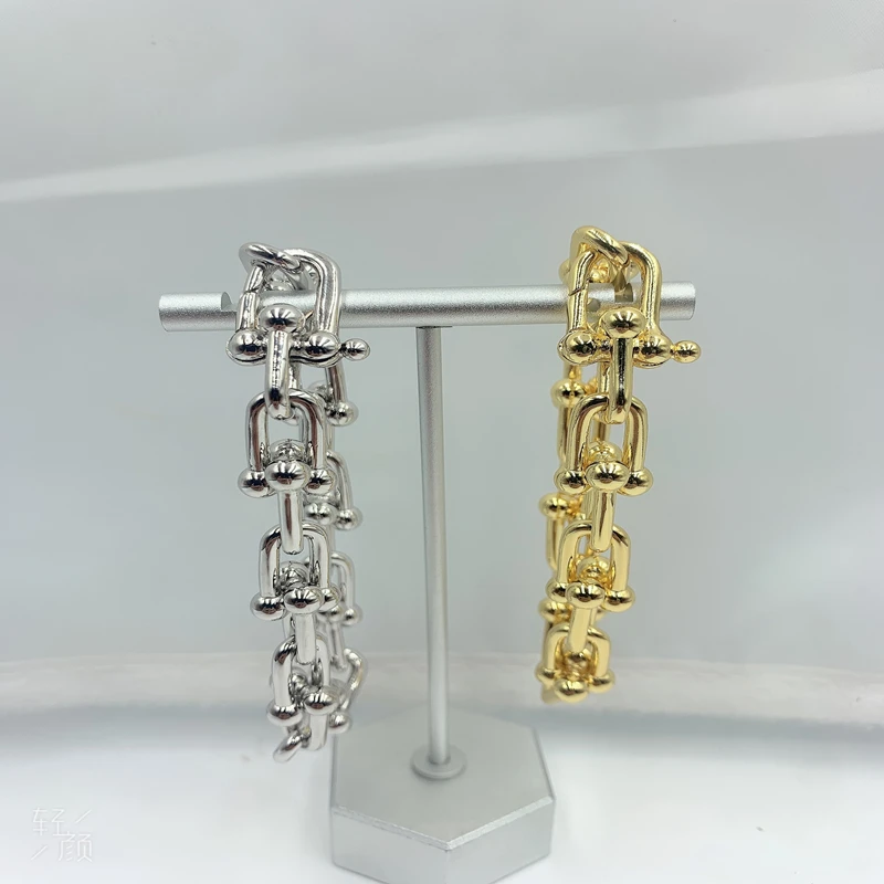 

1:1 925 Sterling Silver U-Shaped Thick Bracelet, Superb Craftsmanship, Classic Miniature Original Hot Sell Jewelry Gift