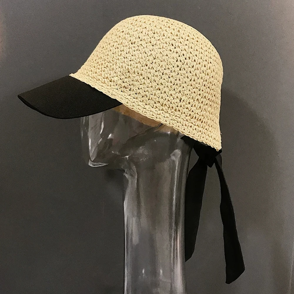 Женская Соломенная Кепка с бантом Повседневная Регулируемая козырьком дышащая