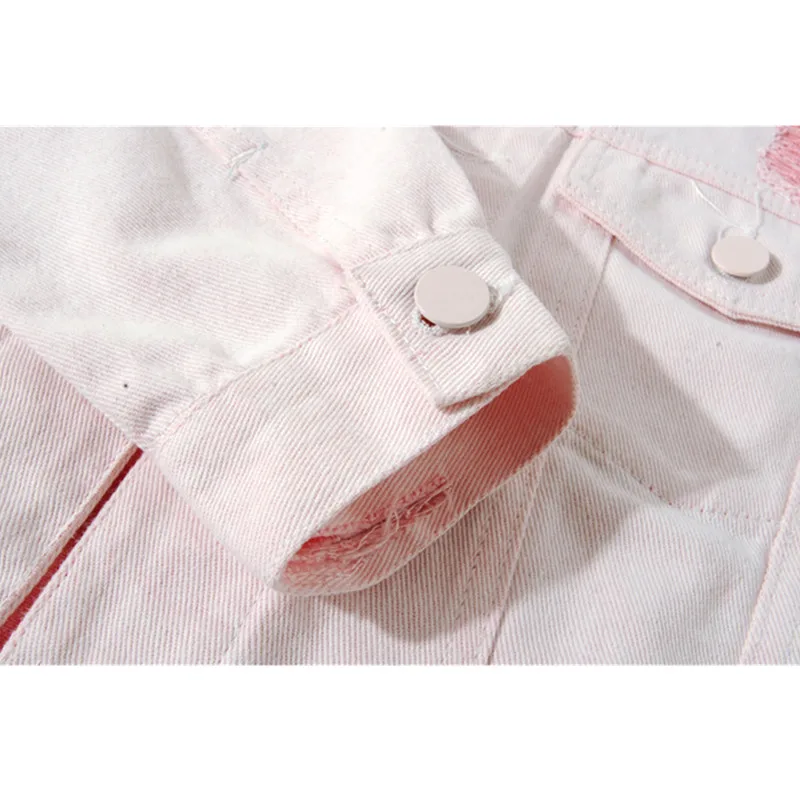 

Fashion Pink Denim Women Coat Spring Autumn Korean Big size Slim Frayed Holes Short Jeans Jacket Ladies Solid Outerwear