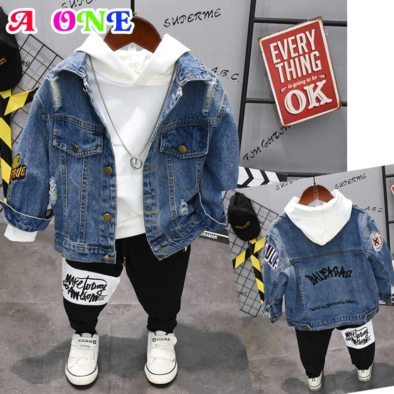 boys clothes baby denim jacket or Hooded sweater pants fashion outfit spring embroidery letter kids boy 2~7 yrs |