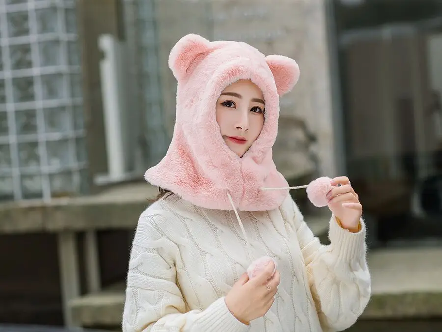 PLOERMIN новые милые Мультяшные уши Skullies Beanies кроличий мех вязаные шапки зимние толстые теплые мягкие Твердые крышки Зимние женские шапки