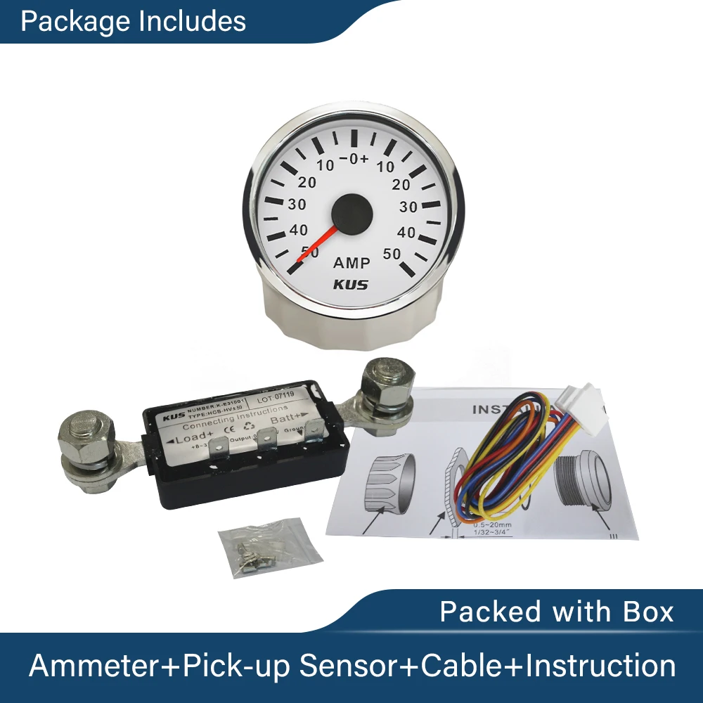 KUS 52 мм водонепроницаемый Амперметр 50 А с датчиком тока красный/желтый доступная