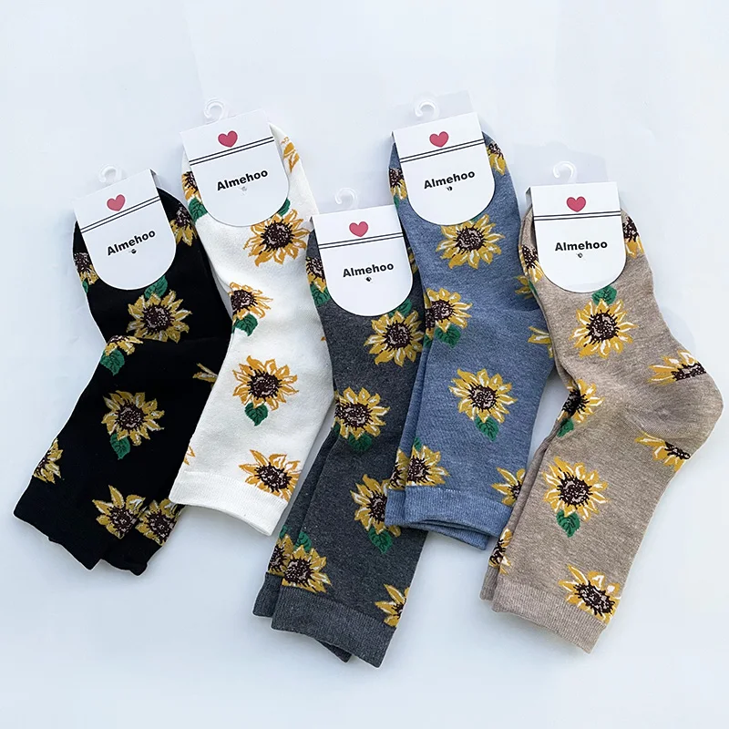 

Sunflower Soks Printed Street Style Funny Women Socks Cotton Skateboard Slouch Vrouw Sokken Flowers Warm Korean Female Hip Hop
