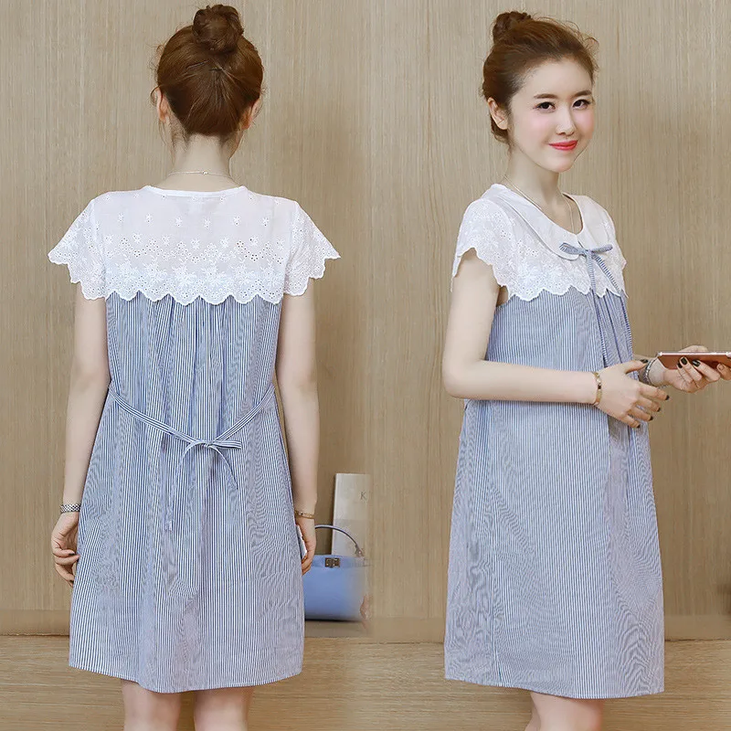 

Летнее кружевное платье для беременных элегантное платье в полоску с коротким рукавом для беременных