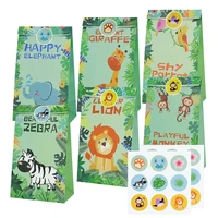 12pcslot jungle thmem birthday party animal paper gift bag with stickers halloween kids baby shower candy cookies wrapping bags