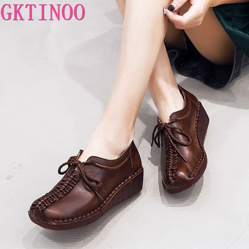 Женские туфли ручной работы на платформе GKTINOO винтажные мягкие удобные дышащие