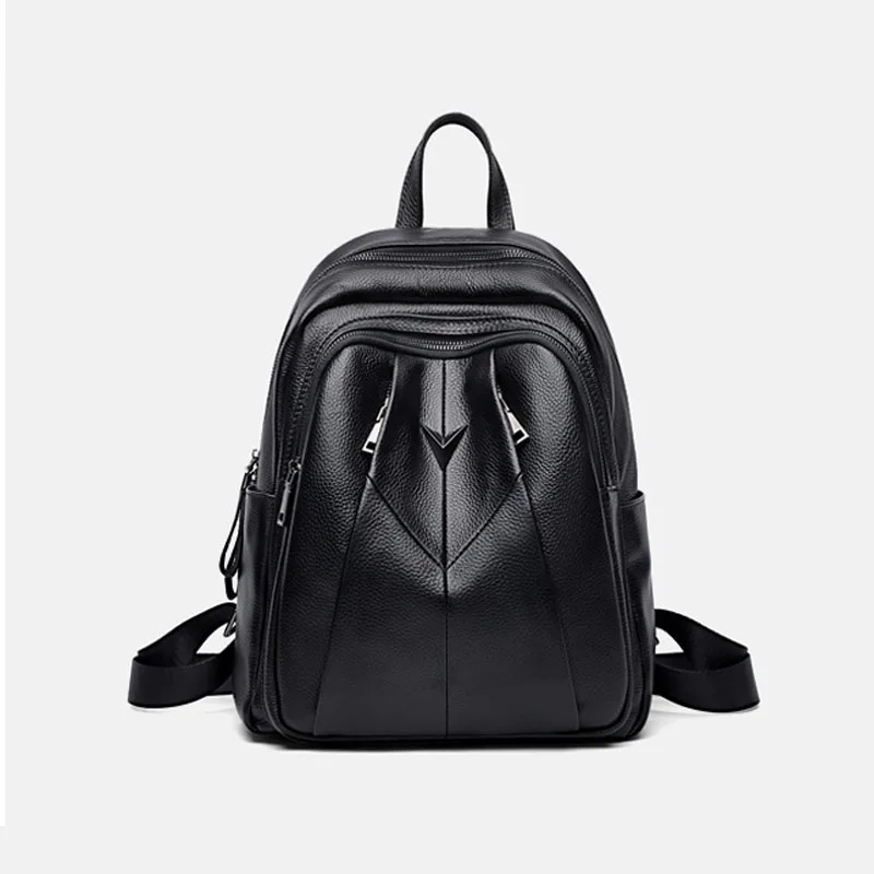 Casual Large capacity backpack student bag Genuine Leather Bag Quality Women s backpack Luxury Designer Women s bag Black