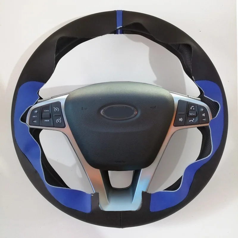 Dark blue insert CARDAK ручной работы оранжевый черный искусственная кожа Чехол рулевого колеса автомобиля для Lada Vesta - Название цвета: Dark blue insert