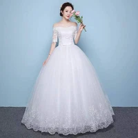 boat neck half sleeves wedding dress lace up elegant embroidery floor length pleat tulle plus size wedding gowns for women g250