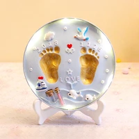 baby diy hand print footprint imprint set baby souvenirs hundred days gift hand and foot print mold with standing stand