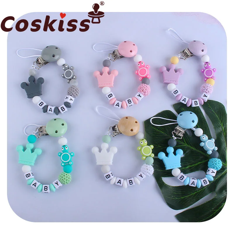 Coskiss-chupete de cuentas de tortuga de silicona para beb&eacute;, 1 Uds., cadena de animales de dibujos animados, Mini corona, mordedor de dentici&oacute;n, juguetes para lactantes, regalo-0