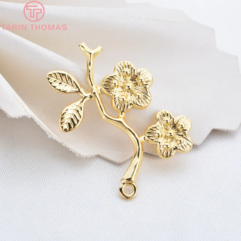 Латунная ветка с покрытием 24 каратным золотом и подвесками в виде цветка 10 шт. 20