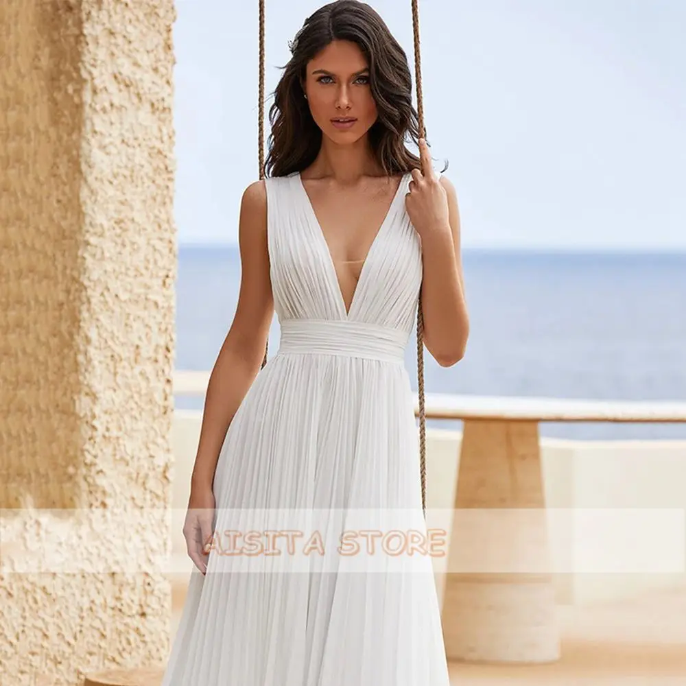 Женское шифоновое платье без рукавов с V-образным вырезом и открытой спиной |