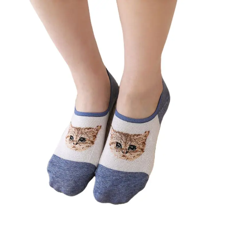 Милые жаккардовые невидимые носки башмачки с рисунком кота из мультфильма для