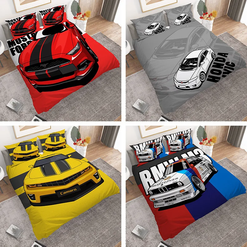 

3D Yellow Sports Car Printed Bedding Set Queen Duvet Cover 2/3pcs Home Textil with Pillowcase Bedroom Comforter Set Queen Size