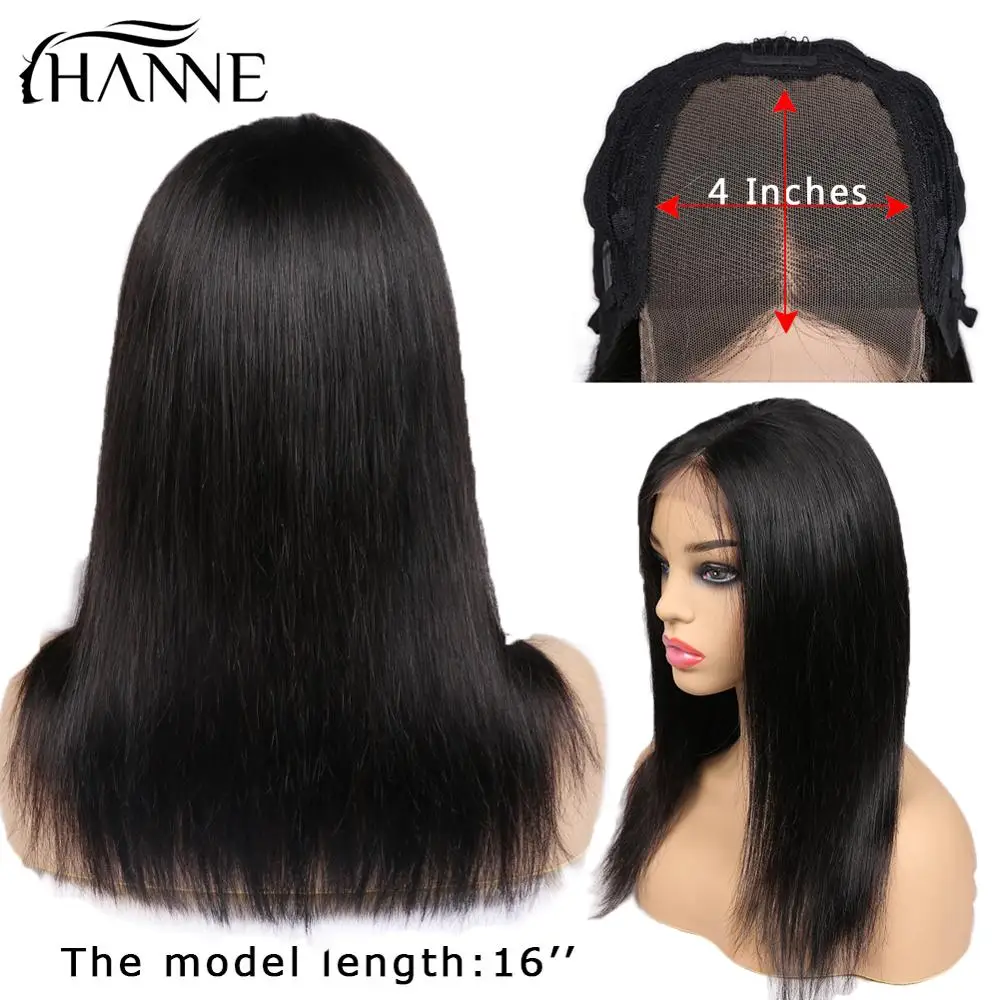 HANNE Hair 4X4 Lace Closure Human Hair Wigs Middle Part Remy Straight Hair Glueless Brazilian Wig with Baby Hair for Black Women