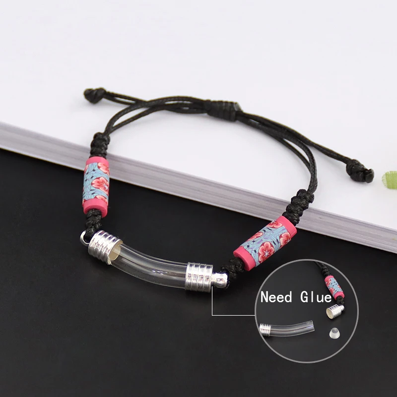 2PCS 6MM Glass Curve Tube Woven Handmade Bracelet Name On Rice Mini Wishing Glass Bottles Adjustable Bracelet Jewelry Findings