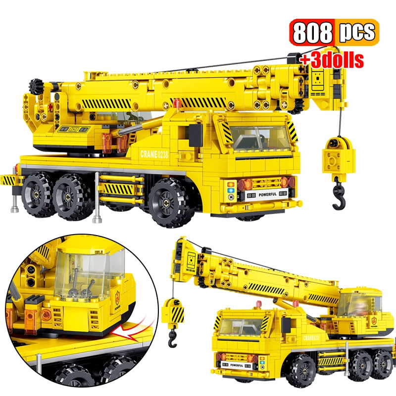 

808Pcs High-Tech MOC Engineering Crane Building Blocks City Construction Excavator Bulldozer Model Bricks Toys Gifts For Kids
