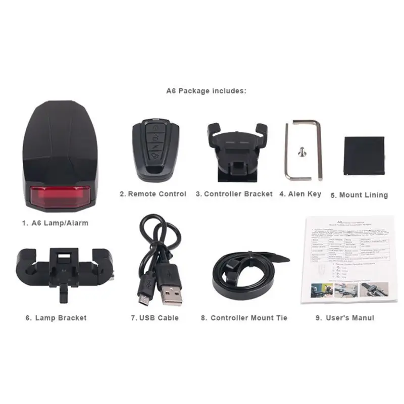 

4In1 Anti-theft Bike Security Alarm Wireless Remote Control Alerter Taillights Lock Waterproof Cycling Lamp Bicycle Accessories