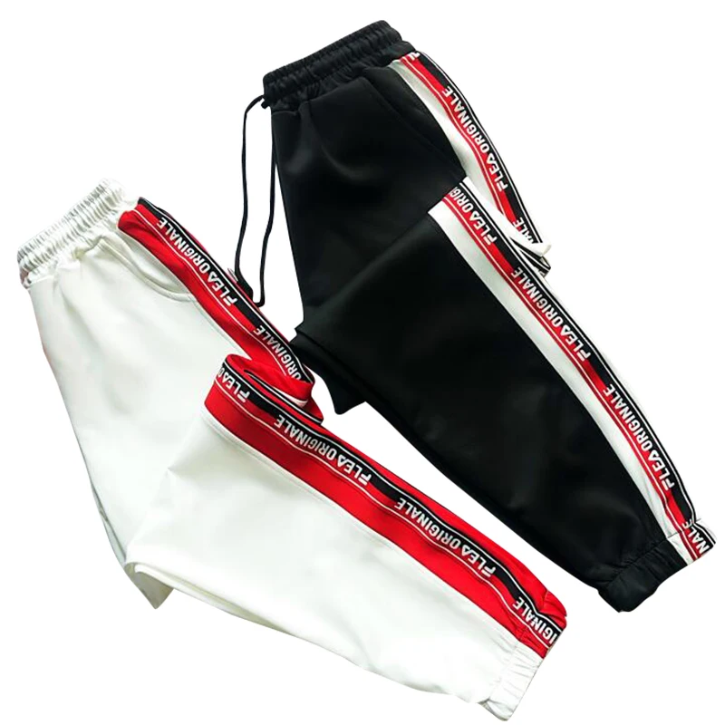 Повседневные Новые Осенние эластичные брюки женские Боковые Полосатые