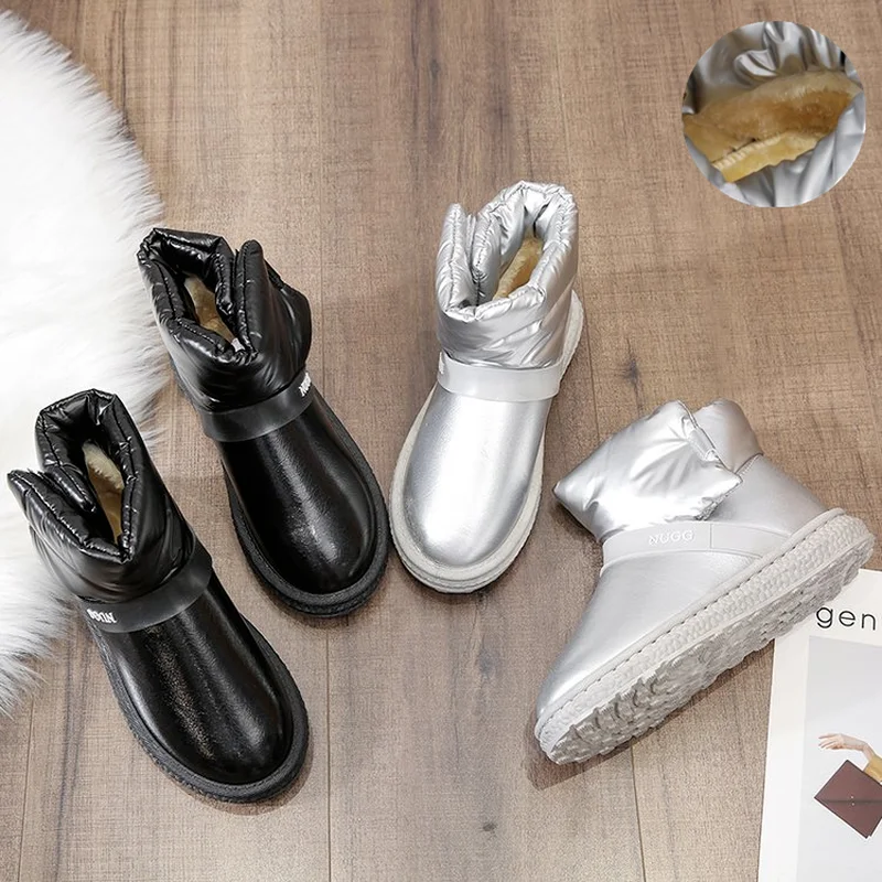 

Winter 2021 women's new snow boots plus velvet non-slip warmth fashion cotton shoes slope heel flat botines plateados mujer