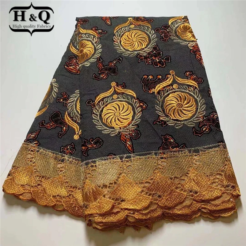 

H&Q African Wax Print Fabrics Embroidered African Ankara Wax Fabric With Guipure Lace Border For Daily Party Dress Water Souble