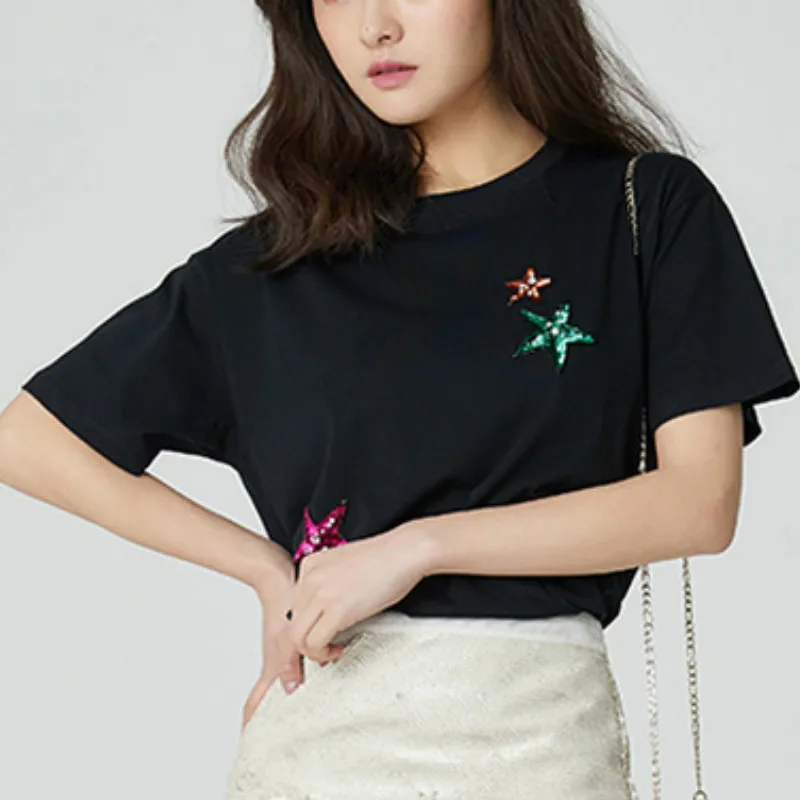 Женская футболка 2020 Ранняя весна новая Изысканная блестящая цветная тонкая