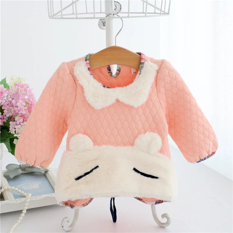 Детская одежда для девочек топы маленьких с мультяшным Кроликом зимняя теплая