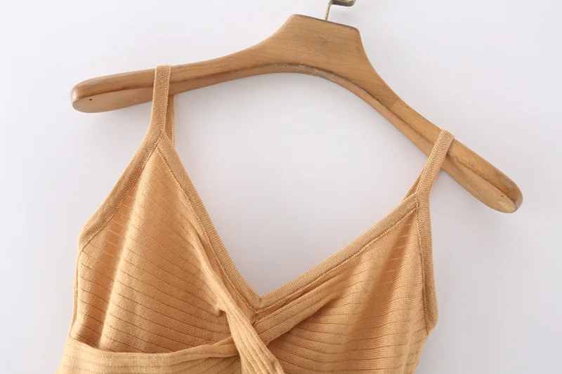 

European And American Style Women's Summer 2021 New Simple Solid Color Short V Bow Tie Ornaments Short Halter Vest