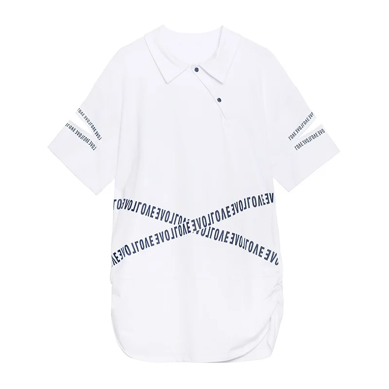 

QING MO Black Women Letter Print T Shirt 2021 Summer Women Short Sleeve Loose T Shirt Female Personality T Shirt ZQY6852