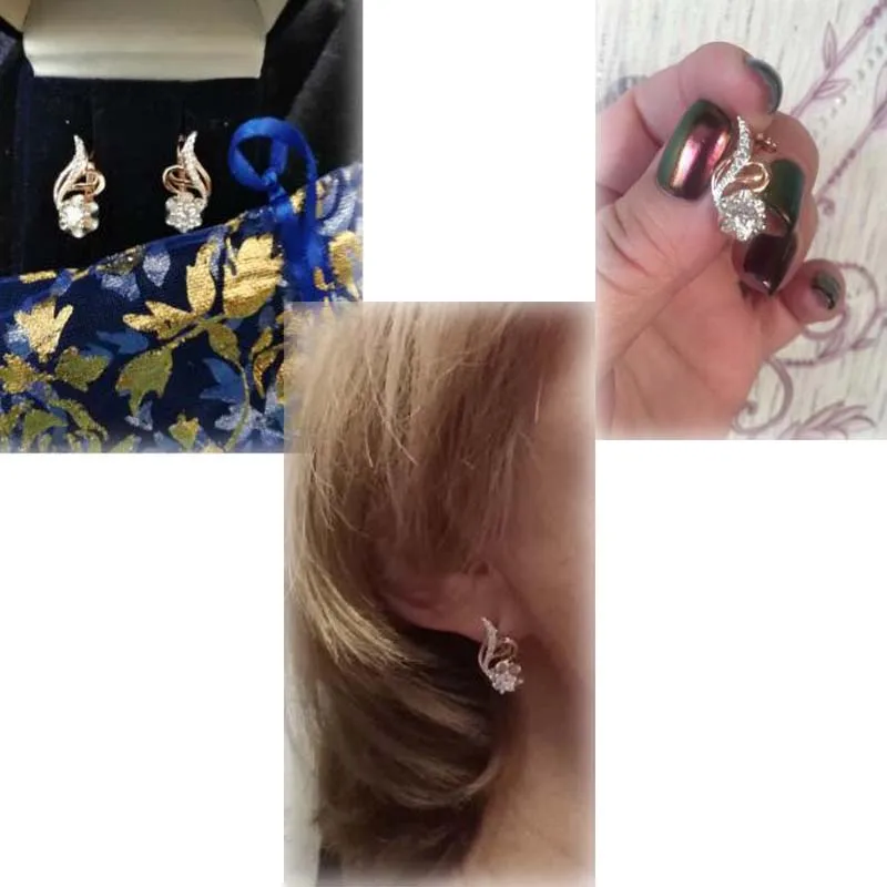 Женские серьги-подвески из розового золота 585 пробы с фианитами | Украшения и