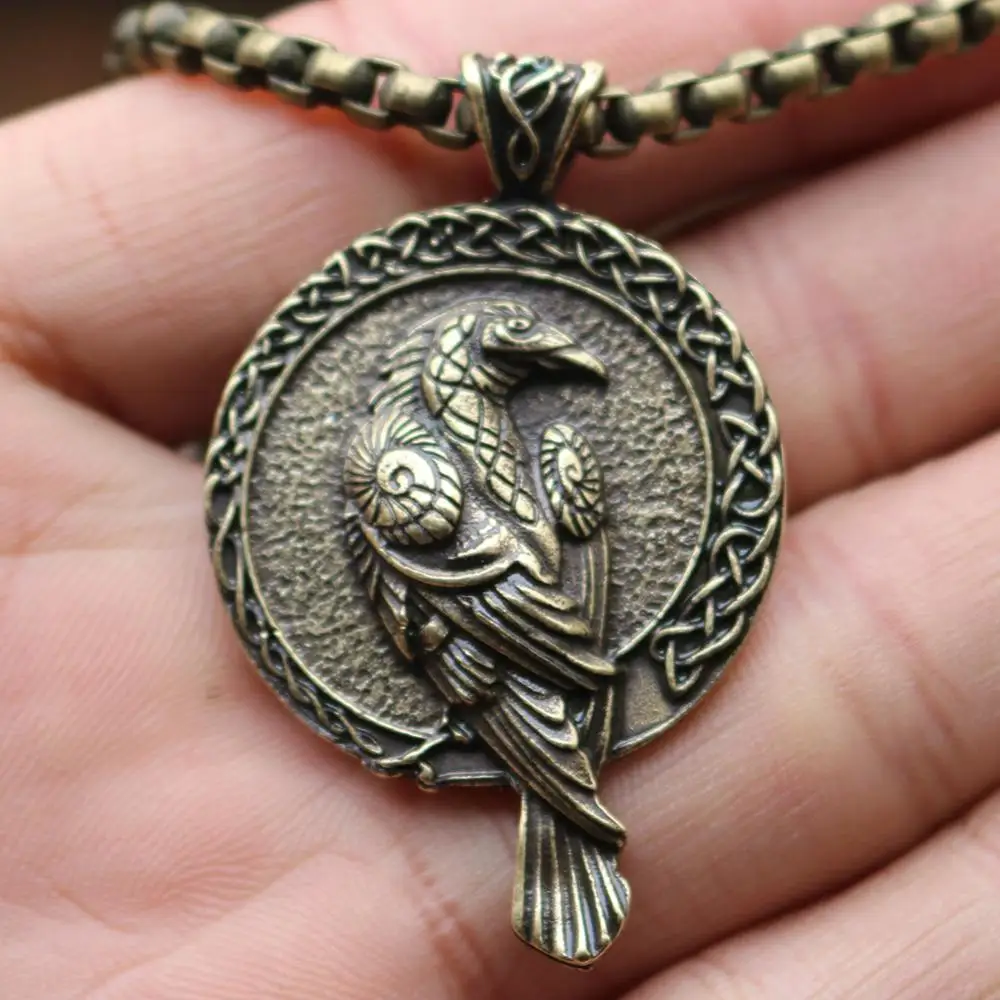 Odin ворона талисман амулет Викинг мужской кулон ожерелье Wicca Птица Ювелирные изделия руны Neckless Wiccan языческие аксессуары для мужчин и женщин - Окраска металла: Link Chain 1 Bronze