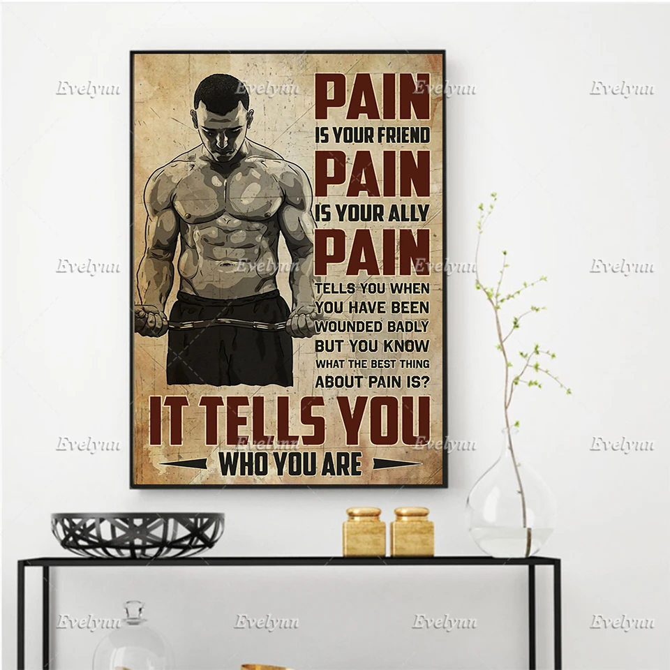 

Gym Workout Fitness Weightlifting Man Poster Pain Is Your Friend Pain Wall Art Prints Home Decor Canvas Gift Floating Frame