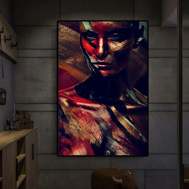 

Граффити на холсте с африканской женщиной, настенная живопись, Постер и печать, красочная картина маслом, портрет для домашнего декора