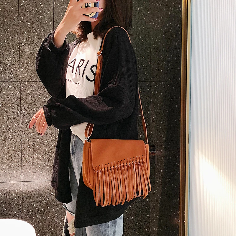 2019 Fashion Scrub Women Postman package Vintage Tassel Messenger Bag High Quality Retro Shoulder Simple Crossbody Tote | Багаж и сумки