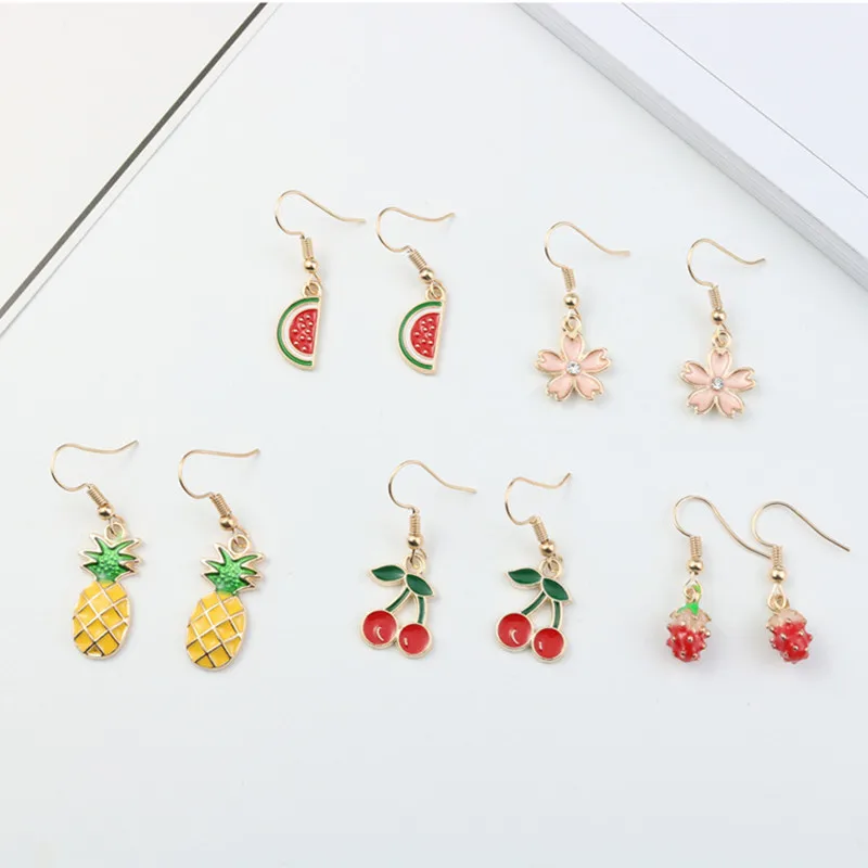 Эмалевые Подвески в виде цветов фруктов арбуза клубники корейские серьги