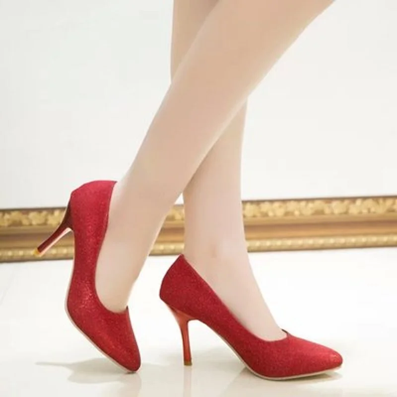 2019 г. Новая женская обувь из ткани с блестками на высоком каблуке 8 9 см острым