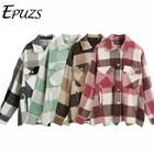 Модная розовая зеленая клетчатая куртка, Женское пальто с длинным рукавом, теплая плотная верхняя одежда, повседневная шикарная куртка оверсайз, модель 2020