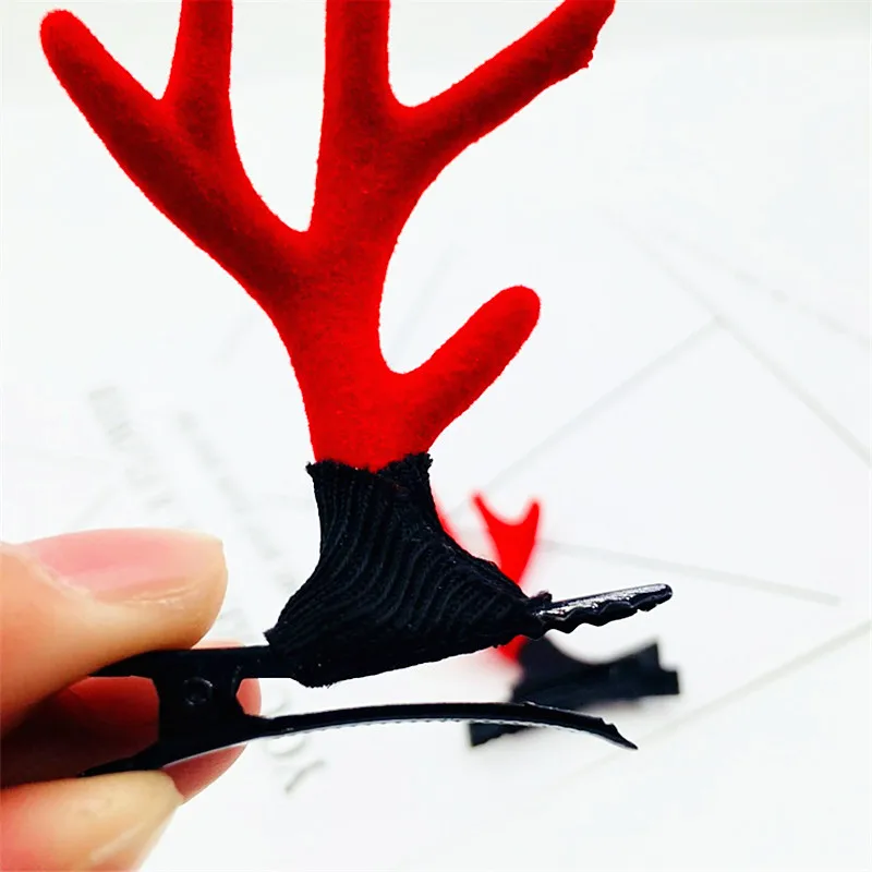 Новые милые рога оленя для волос заколки Рождество Новый год красный оголовье
