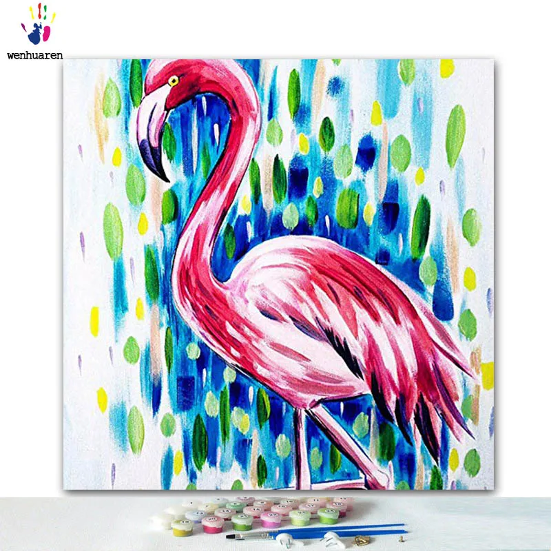 DIY colorings pictures by numbers with colors flamingos picture drawing painting framed Home | Дом и сад