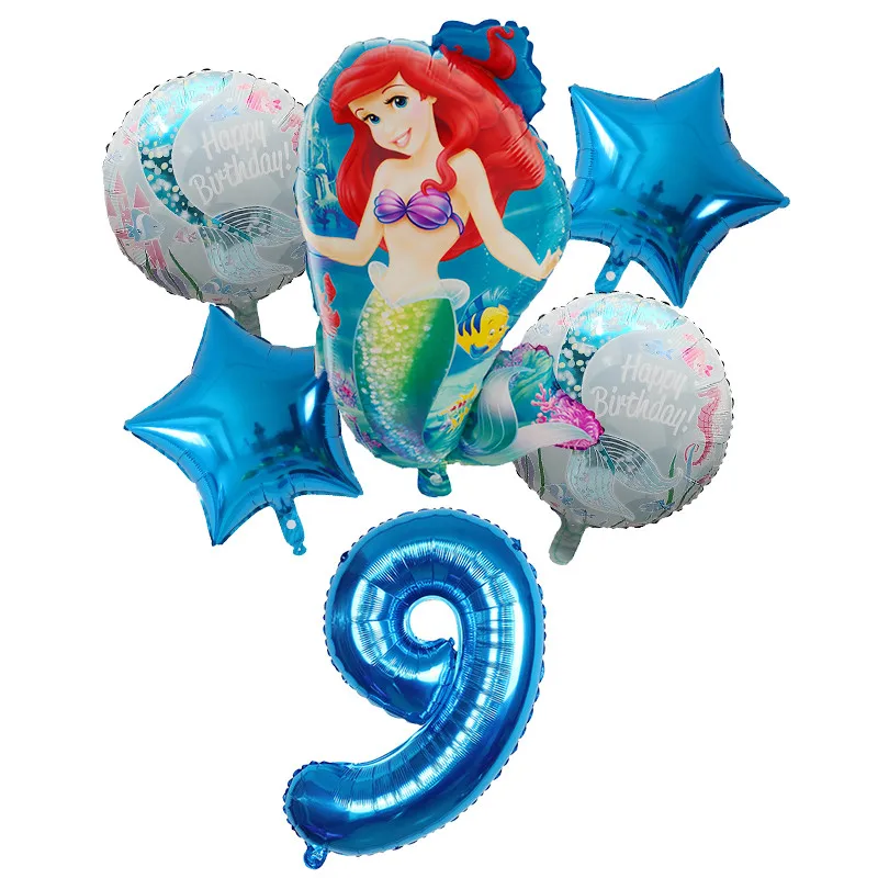 Коричневый 6 шт./лот большой мультфильм Русалка фольга 30 дюймов номер шар на день рождения шары для маленькой девочки подарок Ариэль мультфильм гелиевые шары - Цвет: Коричневый