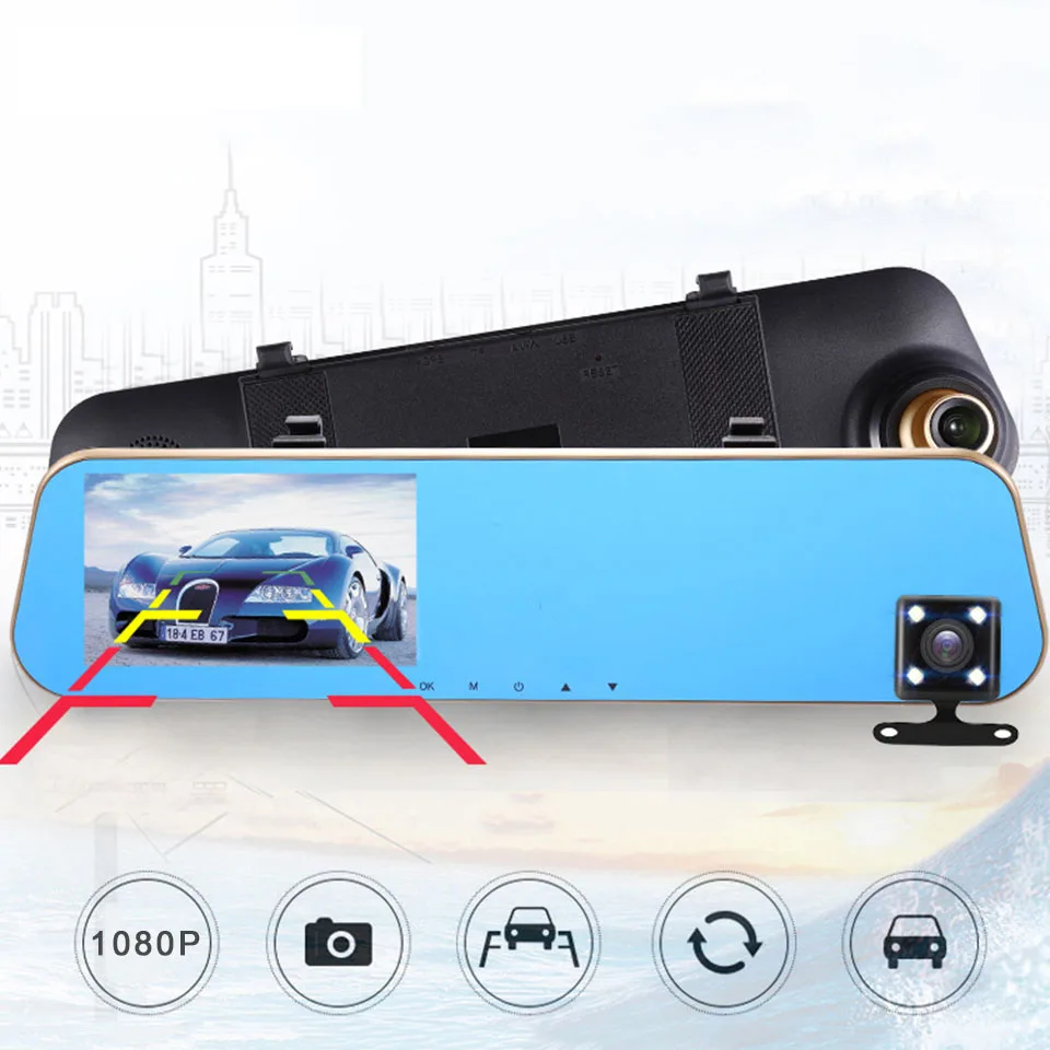Автомобильная dvr камера 4 3 дюймов зеркальная DVR FHD 1080P ночное видение видео Зеркало