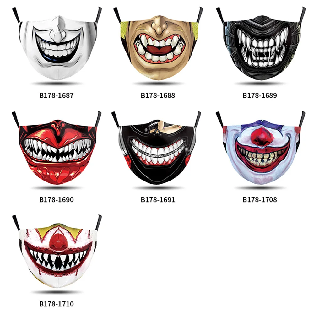 Череп в стиле Джокер зубы рот маски косплей на Хеллоуин с изображением забавных