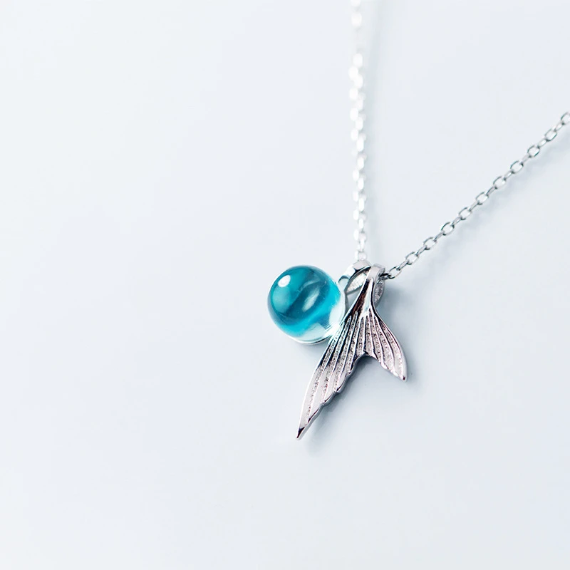 

925 Sterling Silver Fairytale Mermaid Tears Pendant Necklace Female Simple Cute Fashion Clavicle Chain Jewelry