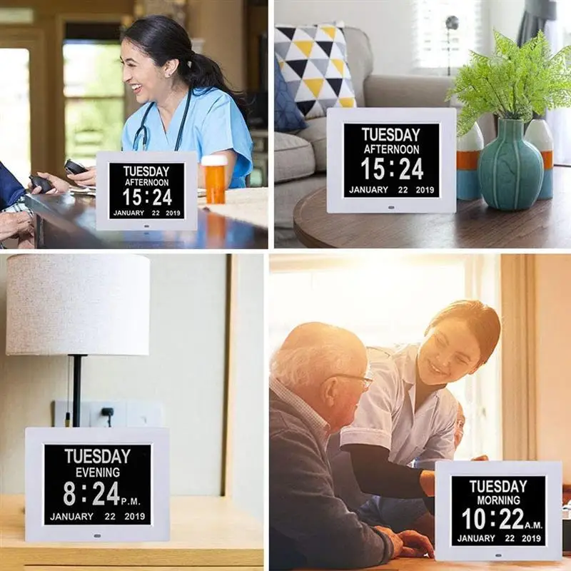 

8'' LCD Digital Clock Calendar Date Day Time Clock Auto Dimming HD Display Multifunction Electronic Desk /Table Clock US Plug