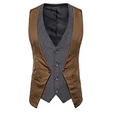 Gilet de costume en Satin pour hommes, col en V, à chevrons, simple boutonnage, Slim Fit, vêtements de loisirs d'affaires formels  (1)