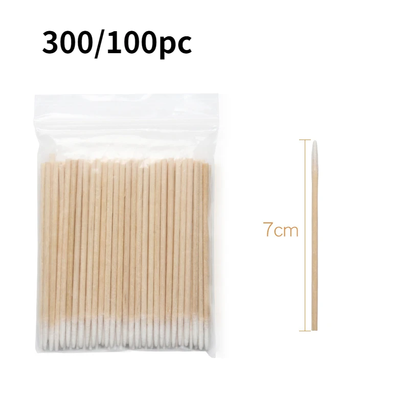 

300pc Disposable Cotton Swab Lint Free Micro Brushes Wood Cotton Buds Swabs Ear Clean Stick Eyelash Extension Glue Removing Tool